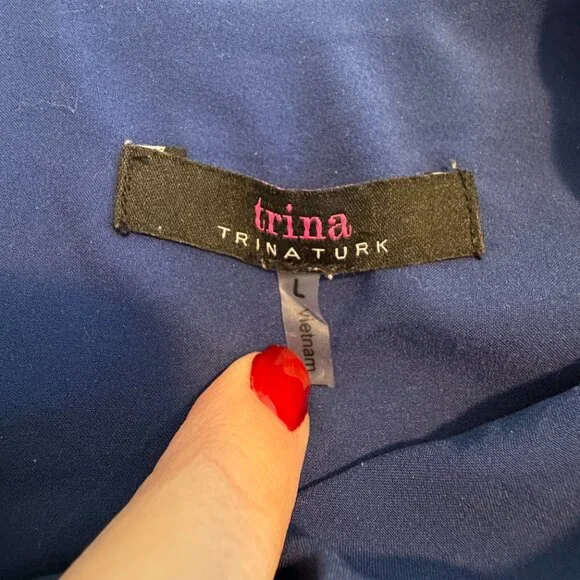 TRINA TURK Zap Geometric Short Sleeve Shift Dress Blue White Large - Picture 9 of 10